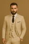 Costume homme beige 3 pièces style classique en polyester - parfait pour mariages et affaires automnales