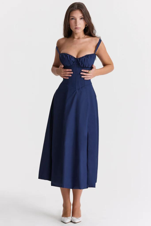 Robe corset midi sans manches | Robe fleurie élégante et ensoleillée pour l'été