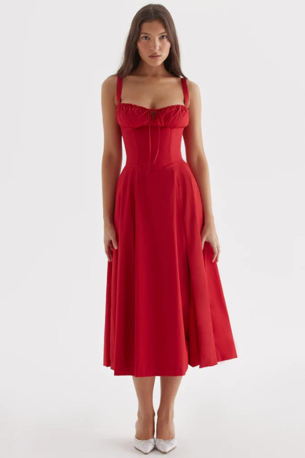 Robe corset midi sans manches | Robe fleurie élégante et ensoleillée pour l'été