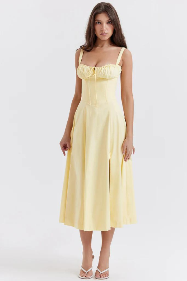 Robe corset midi sans manches | Robe fleurie élégante et ensoleillée pour l'été