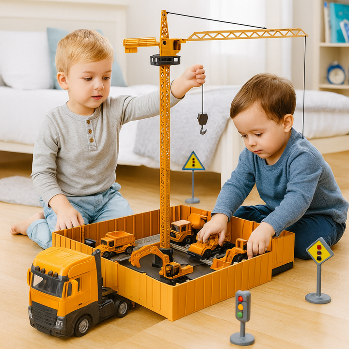 Jogo de Construção com Camião-Grua e Veículos | Conjunto Interativo Criança