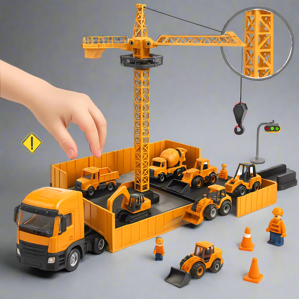 Jogo de Construção com Camião-Grua e Veículos | Conjunto Interativo Criança