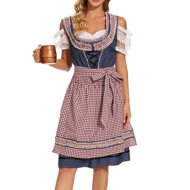 Dirndl Femme AlpenFlair | Robe Oktoberfest Traditionnelle avec Tartan & Tablier