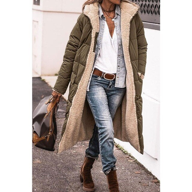 Anna | Cappotto lungo reversibile con fodera in morbido peluche