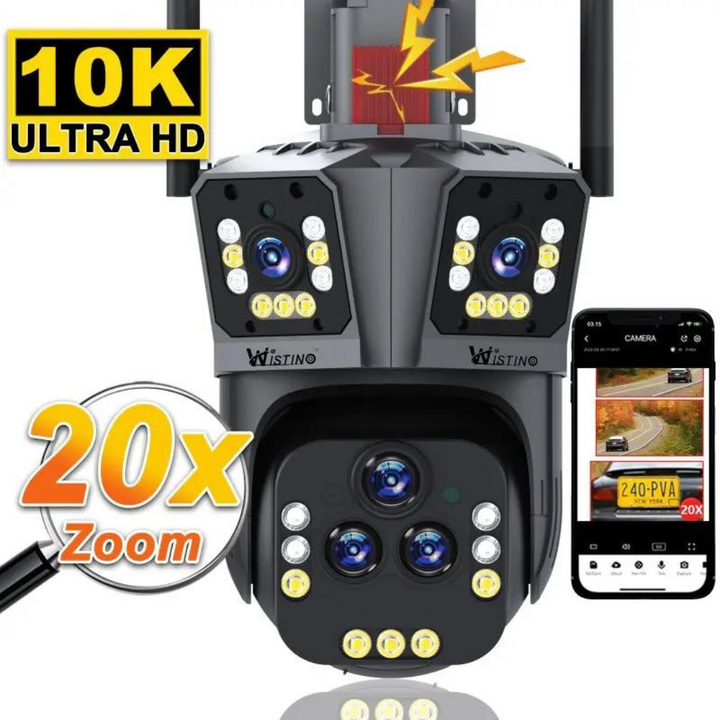 DualGuard Ultra 10K Caméra Sécurité 20MP | Zoom Optique 20x, Vision Nocturne, IA