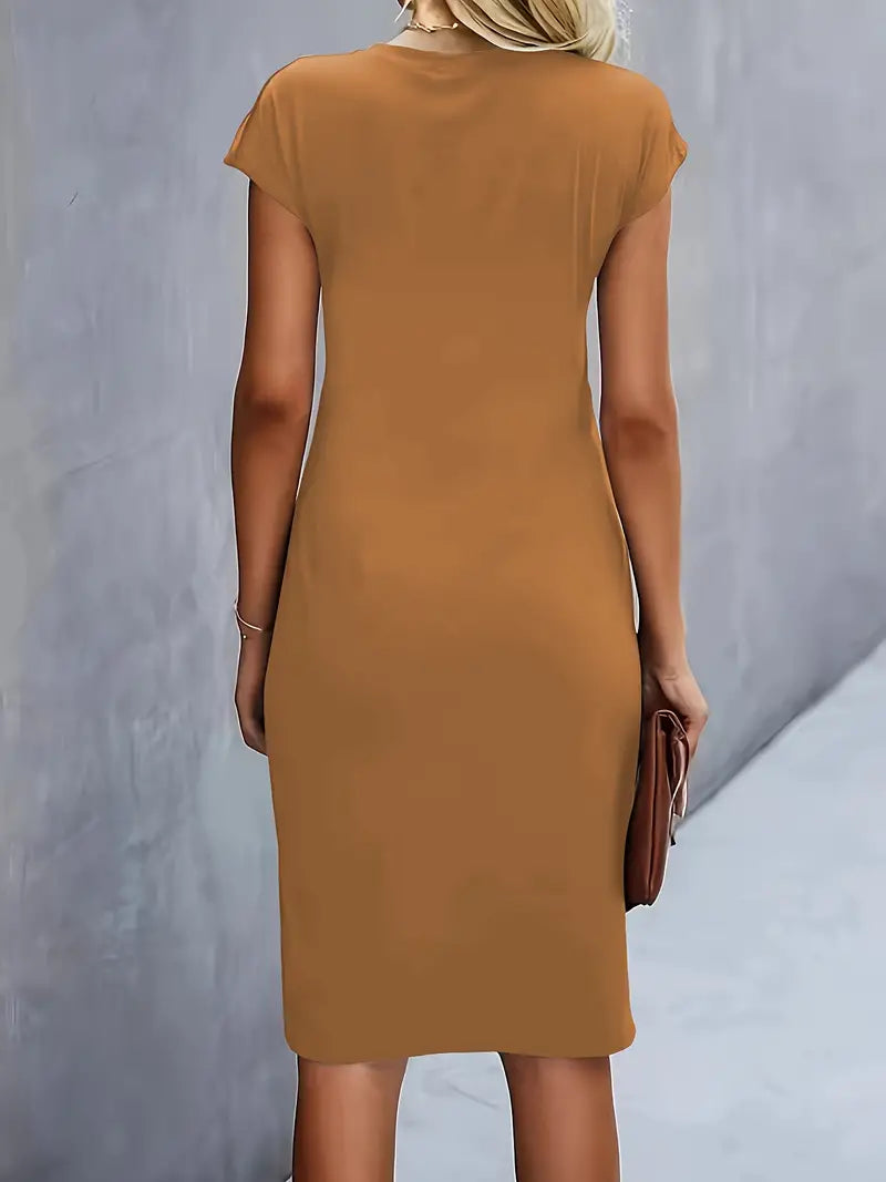 Vestido midi de cuello redondo Katrien para mujer | Elegante, ajustado y versátil para eventos