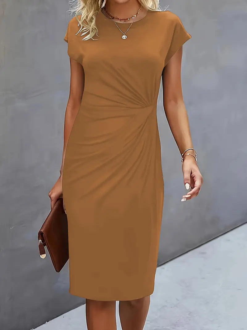 Vestido midi de cuello redondo Katrien para mujer | Elegante, ajustado y versátil para eventos