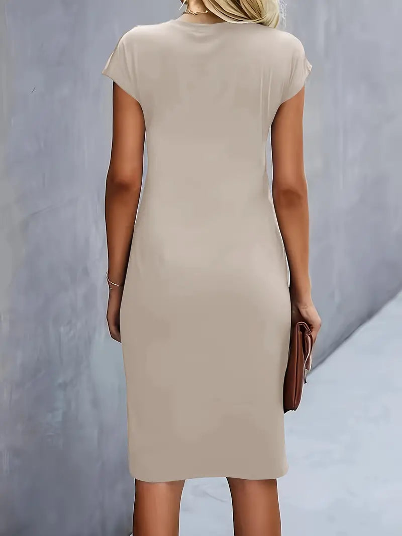 Vestido midi de cuello redondo Katrien para mujer | Elegante, ajustado y versátil para eventos