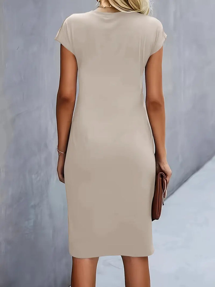Vestido midi de cuello redondo Katrien para mujer | Elegante, ajustado y versátil para eventos