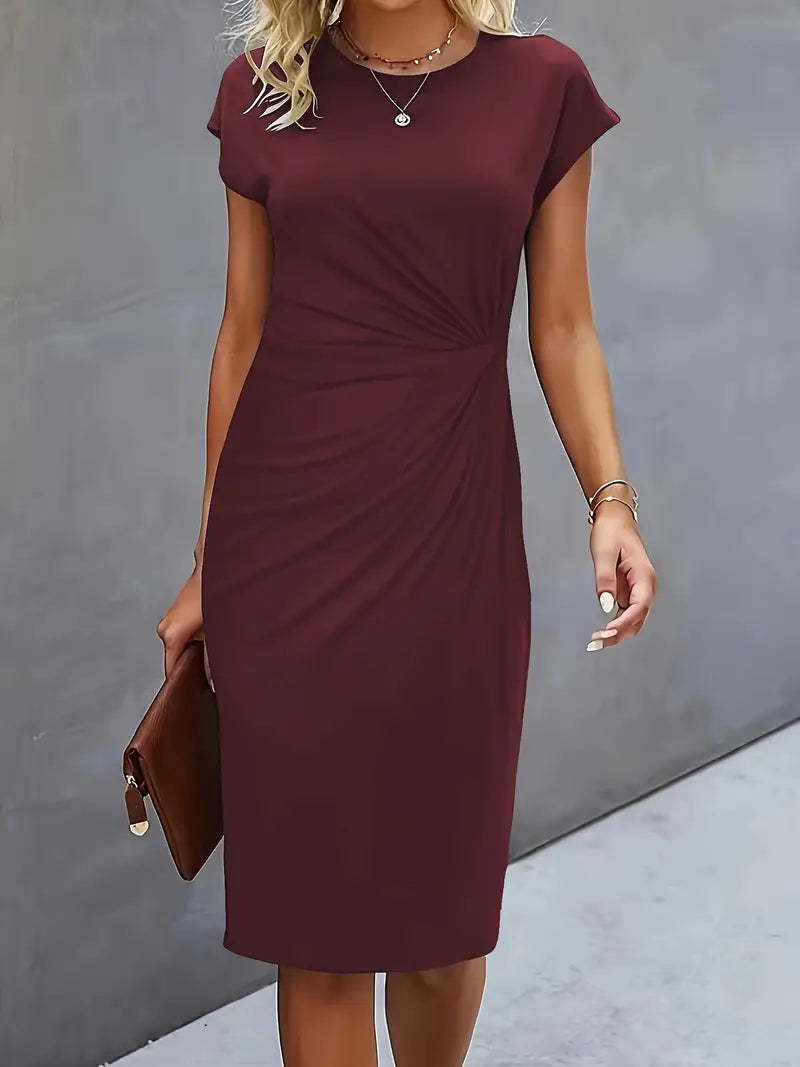 Vestido midi de cuello redondo Katrien para mujer | Elegante, ajustado y versátil para eventos
