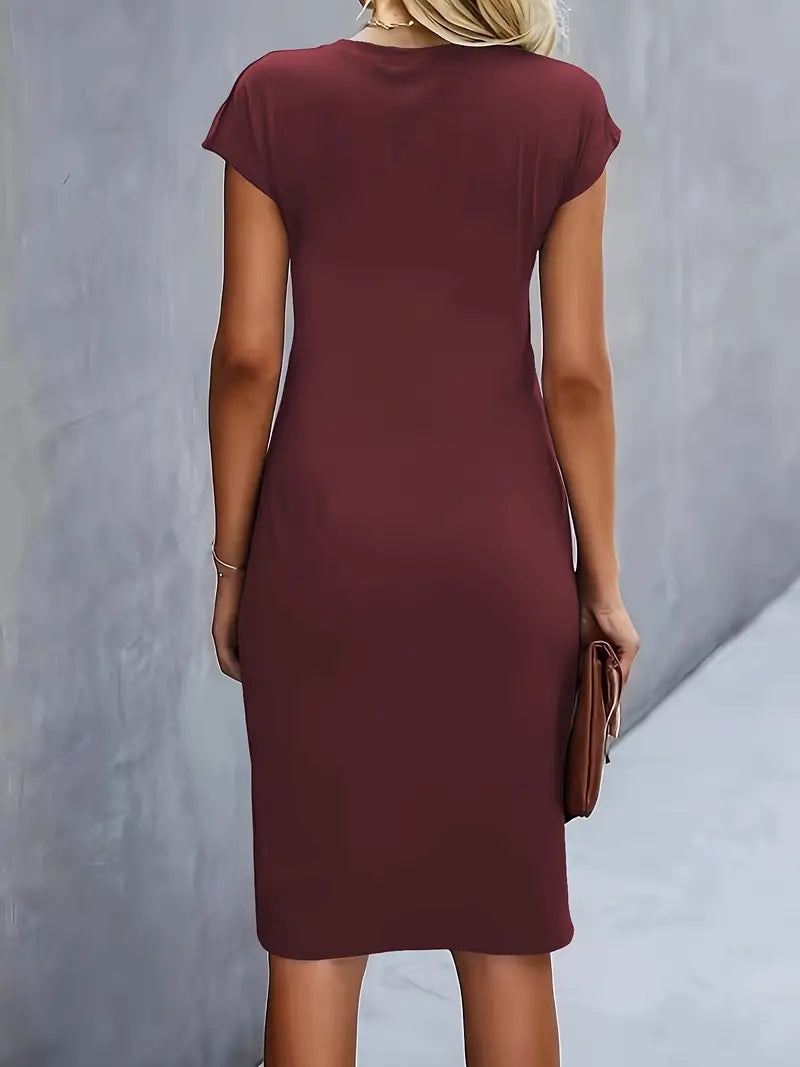 Vestido midi de cuello redondo Katrien para mujer | Elegante, ajustado y versátil para eventos