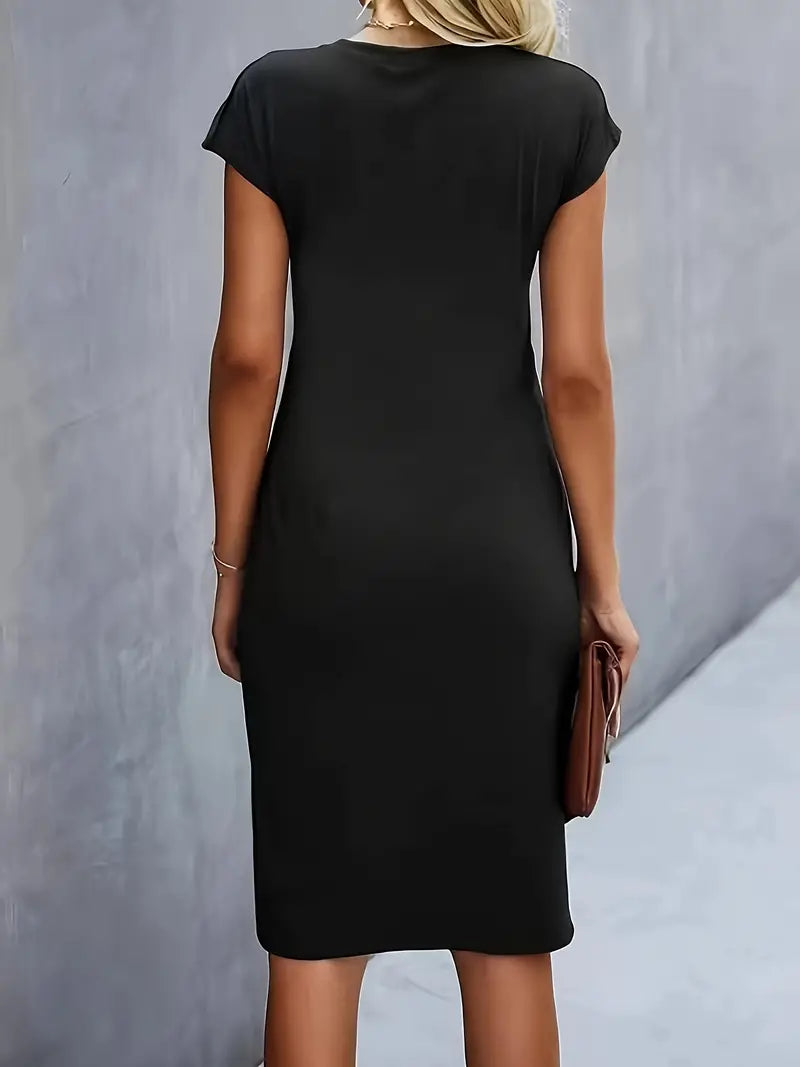Vestido midi de cuello redondo Katrien para mujer | Elegante, ajustado y versátil para eventos