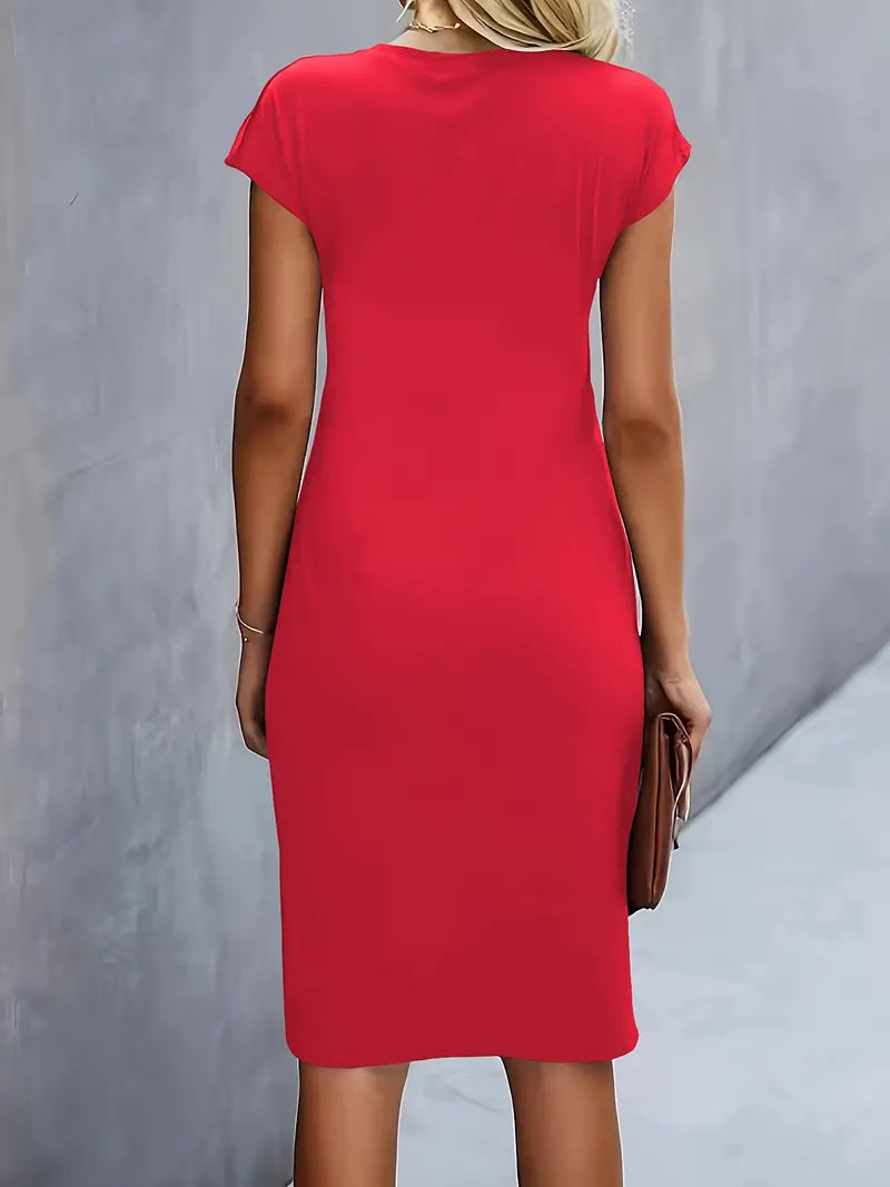 Vestido midi de cuello redondo Katrien para mujer | Elegante, ajustado y versátil para eventos