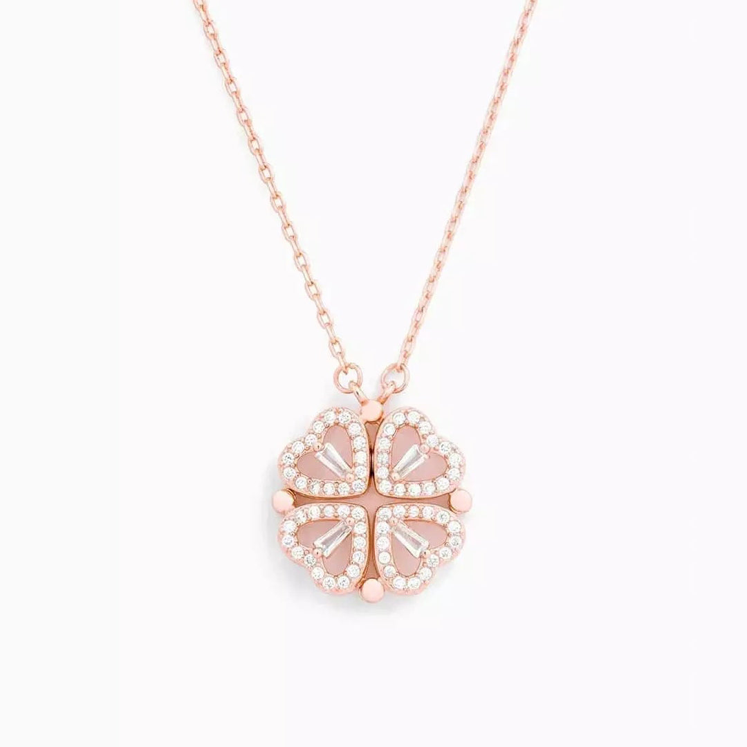 Milara Collier 2 en 1 cœur et trèfle à quatre feuilles pour femme | Porte-bonheur & pendentif scintillant