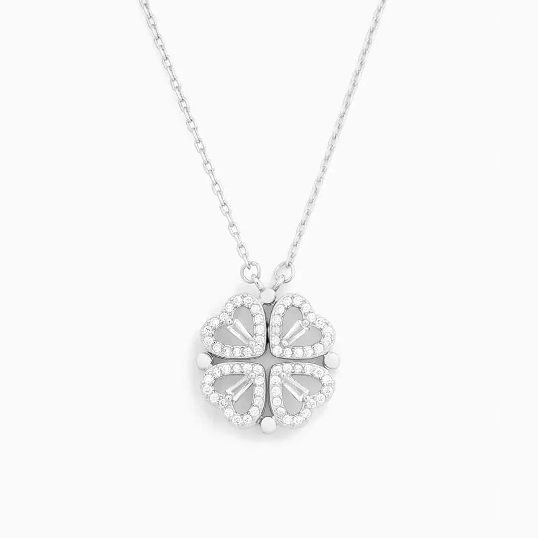 Milara Collier 2 en 1 cœur et trèfle à quatre feuilles pour femme | Porte-bonheur & pendentif scintillant