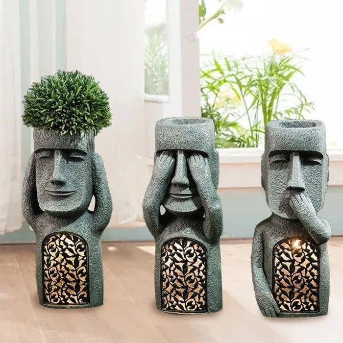 Pot de fleurs artistique GardenDecor – Éclairage solaire LED intégré, résistant aux intempéries