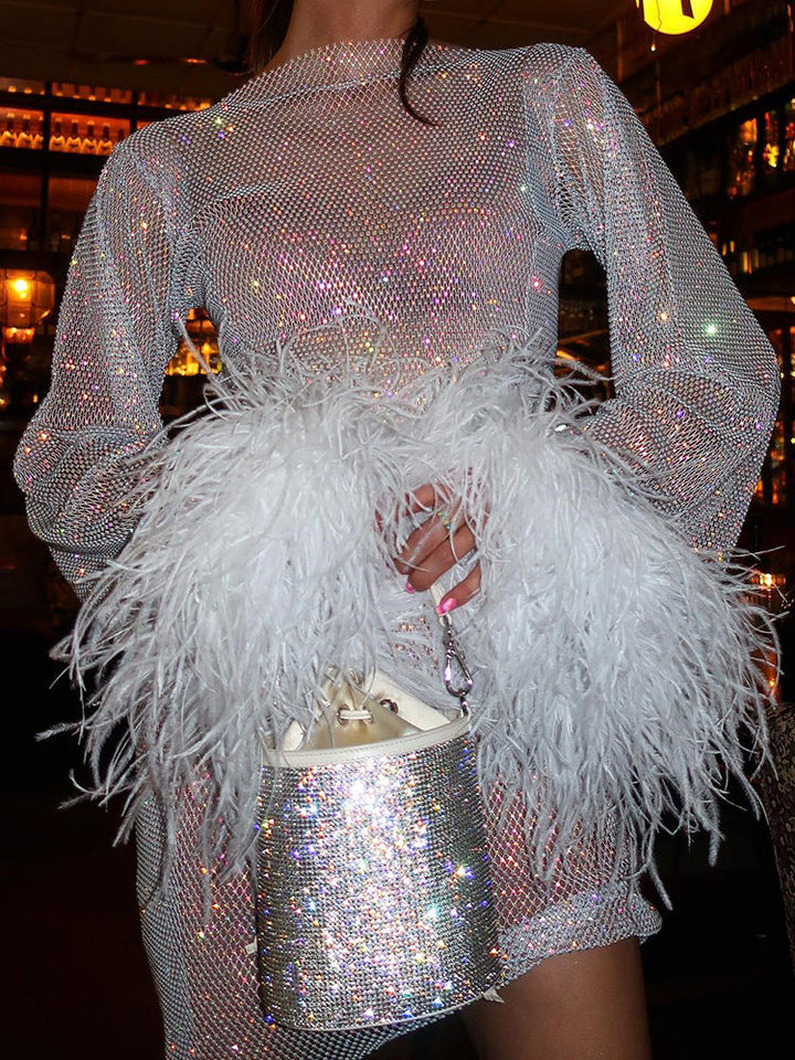 Vestido de lentejuelas de manga larga brillante | Minivestido de noche deslumbrante para eventos elegantes