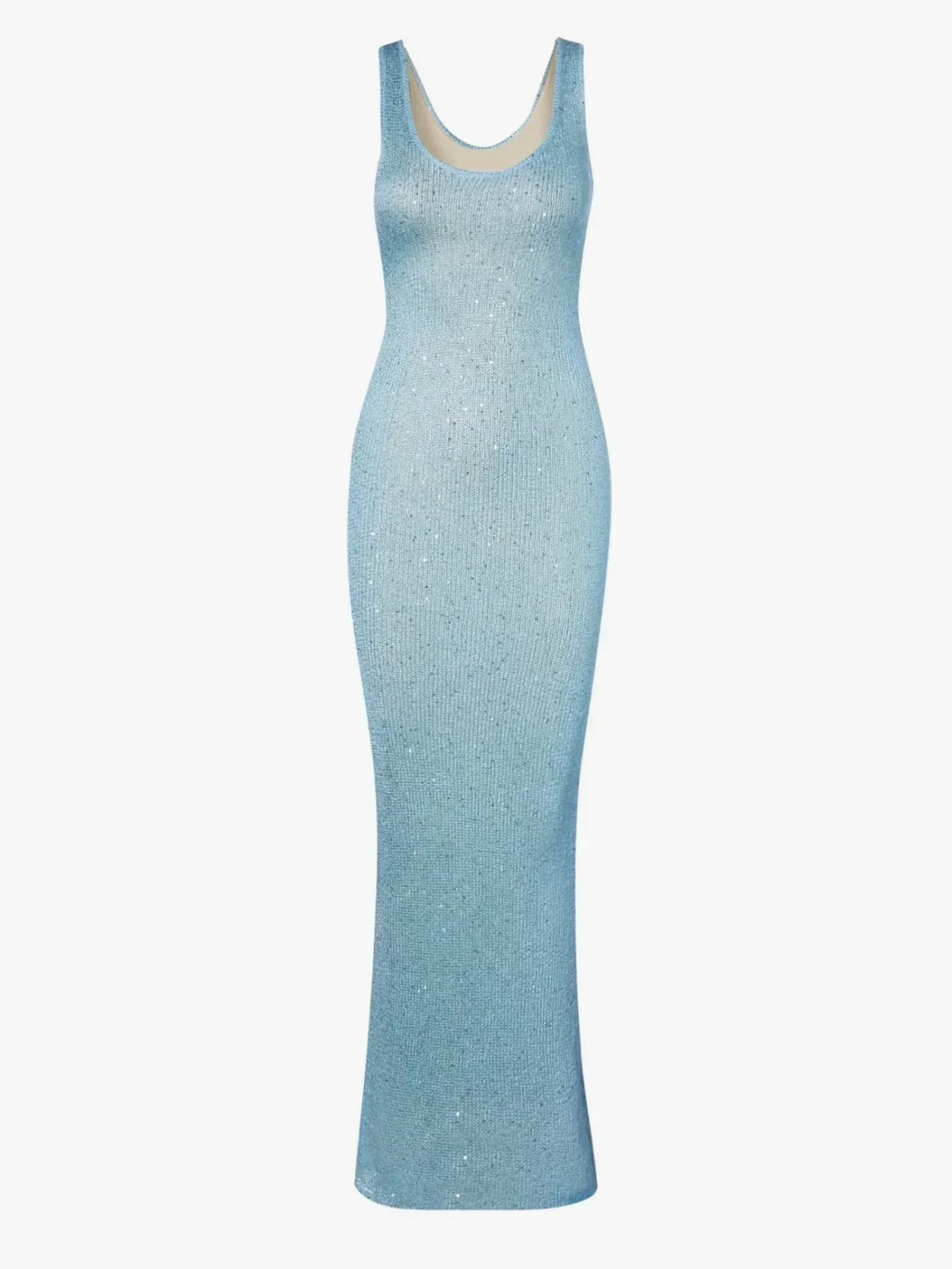 Vestido de noche para mujer Isla | Vestido largo de lentejuelas azules con escote en U y corte entallado