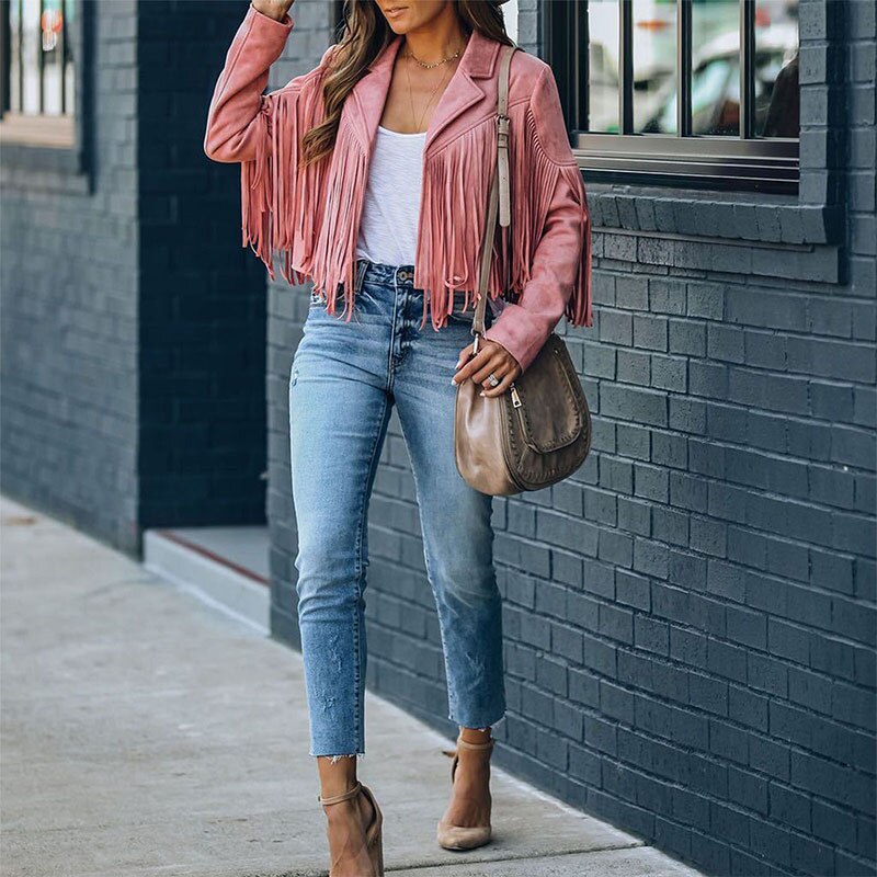 Noa aspect daim femme Veste à franges | Veste western coupe moderne & style boho