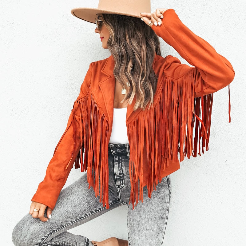 Noa aspect daim femme Veste à franges | Veste western coupe moderne & style boho