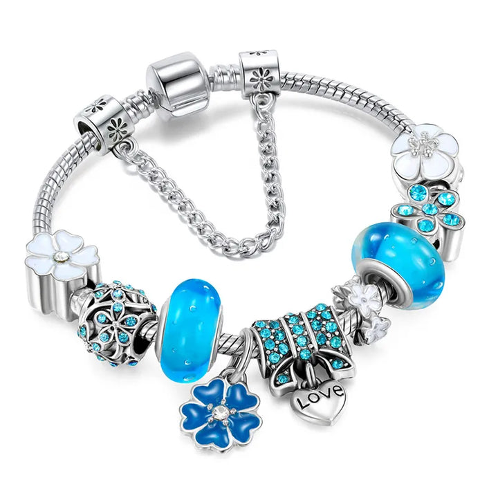 Bracelet en Argent Sterling 925 avec Breloques Florales | Bijou Élégant Femme Cadeau