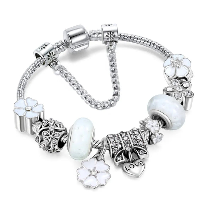 Bracelet en Argent Sterling 925 avec Breloques Florales | Bijou Élégant Femme Cadeau