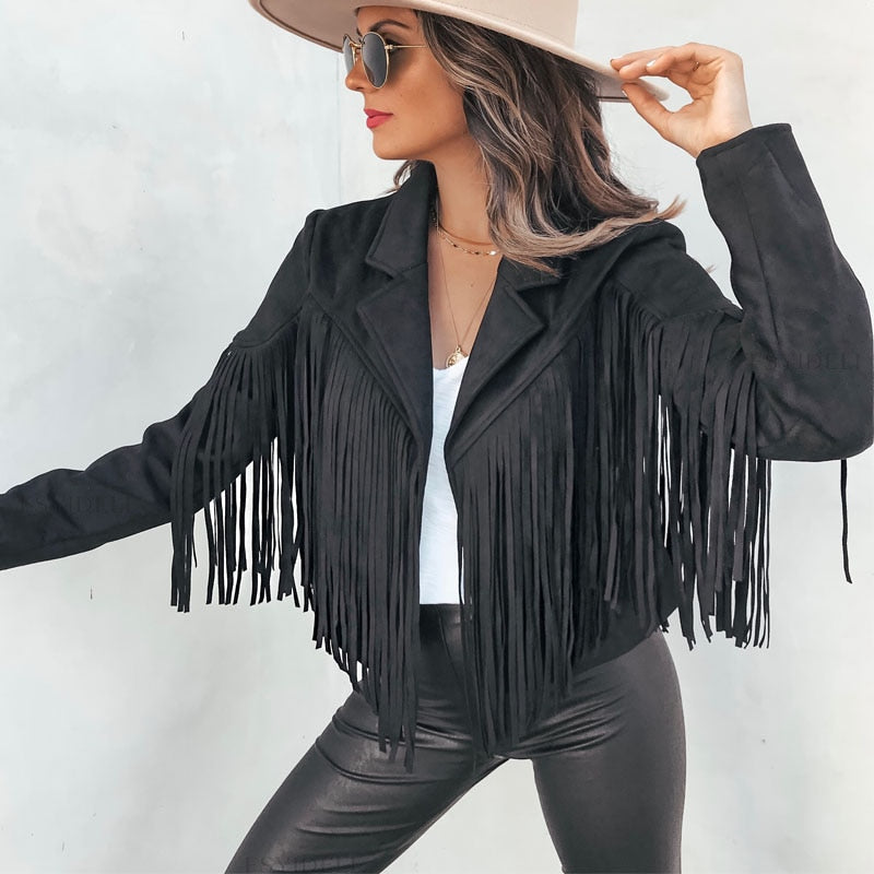 Noa aspect daim femme Veste à franges | Veste western coupe moderne & style boho