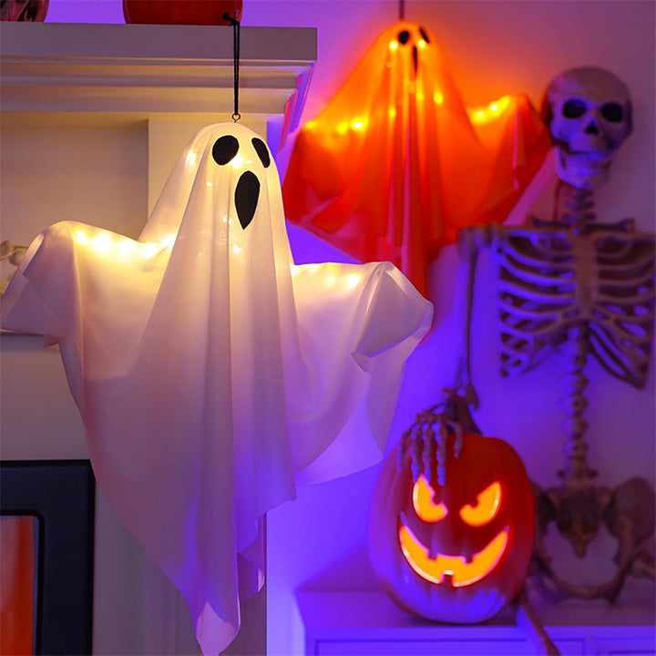 Décorations Fantômes Lumineux en Tissu – Suspensions Effrayantes pour Halloween