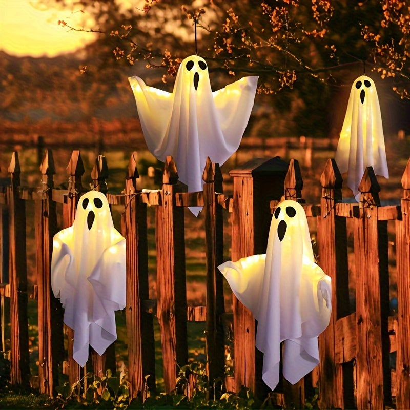 Décorations Fantômes Lumineux en Tissu – Suspensions Effrayantes pour Halloween
