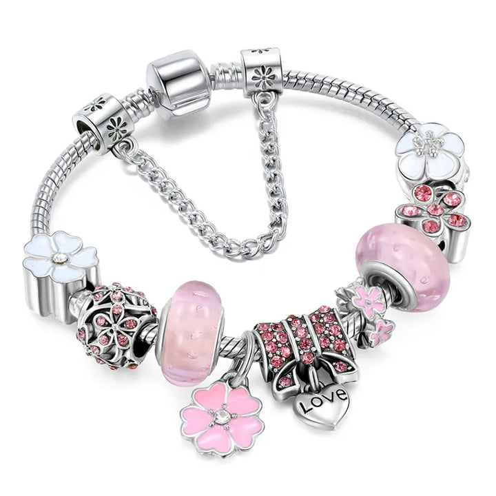 Bracelet en Argent Sterling 925 avec Breloques Florales | Bijou Élégant Femme Cadeau