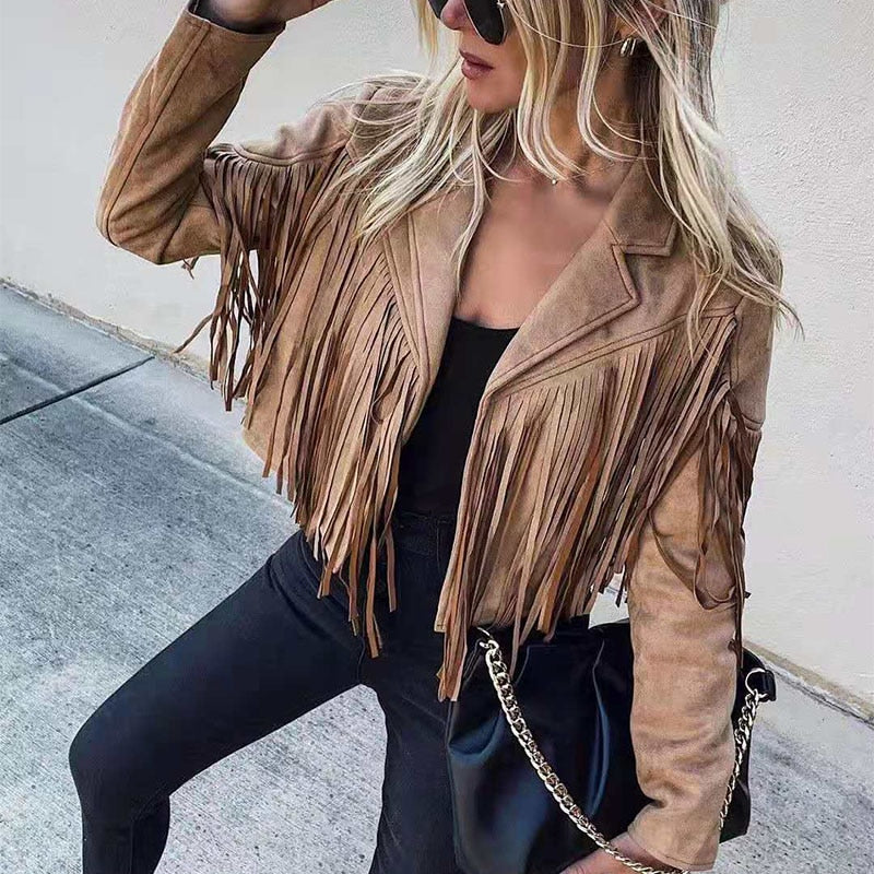 Noa aspect daim femme Veste à franges | Veste western coupe moderne & style boho