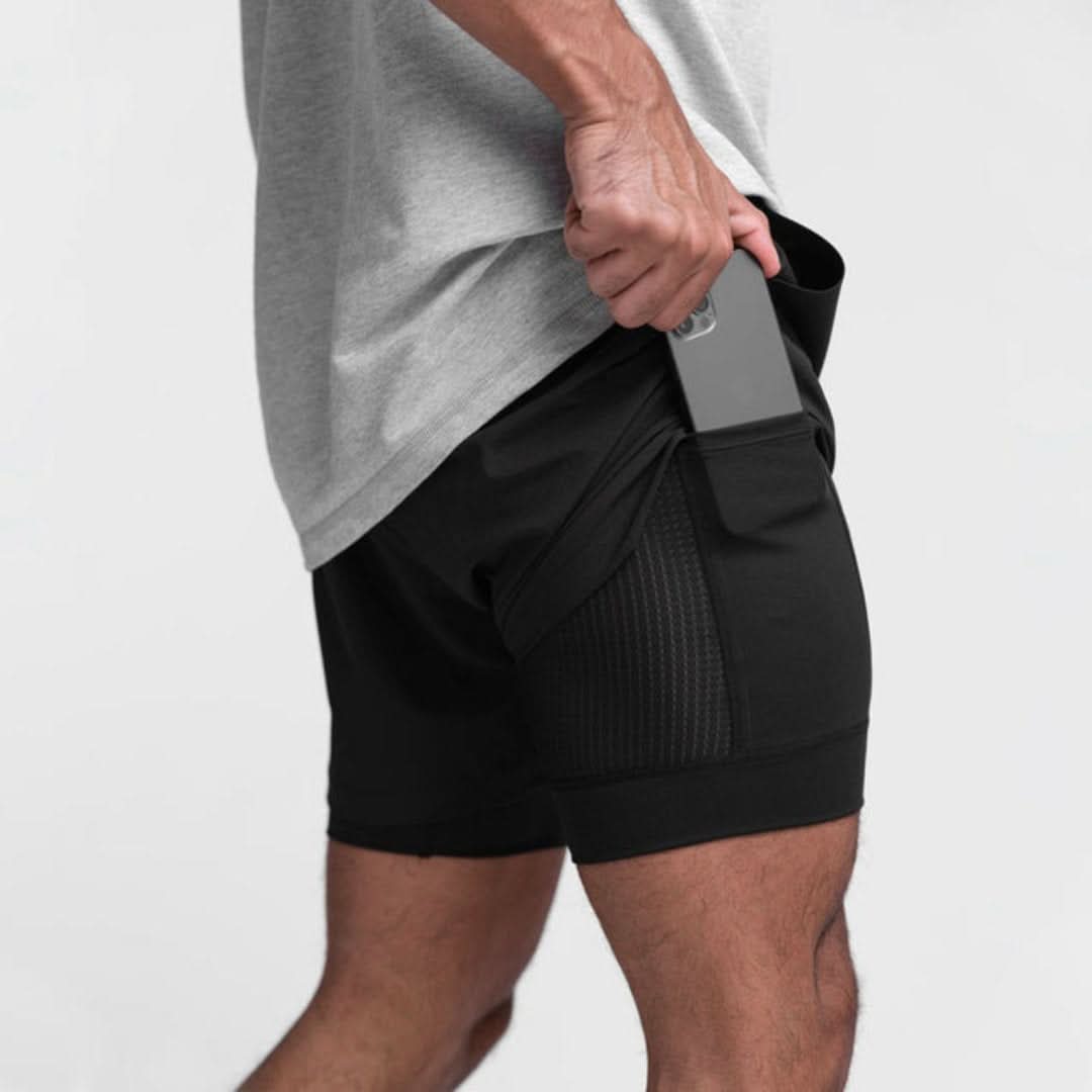 Noah Short de Sport Homme 2-en-1 | Respirant avec Poches et Ceinture Élastique