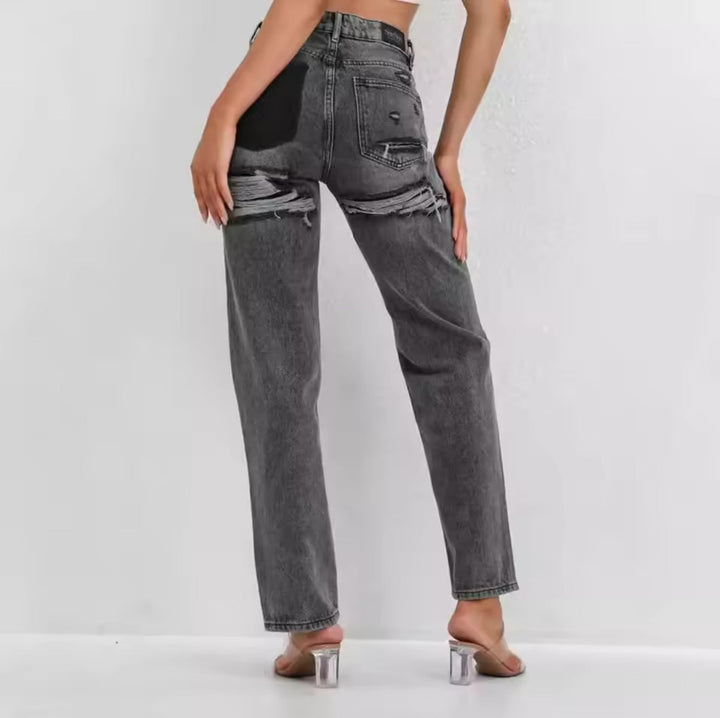 Becky Straight Leg Jeans | Taille haute avec détails déchirés