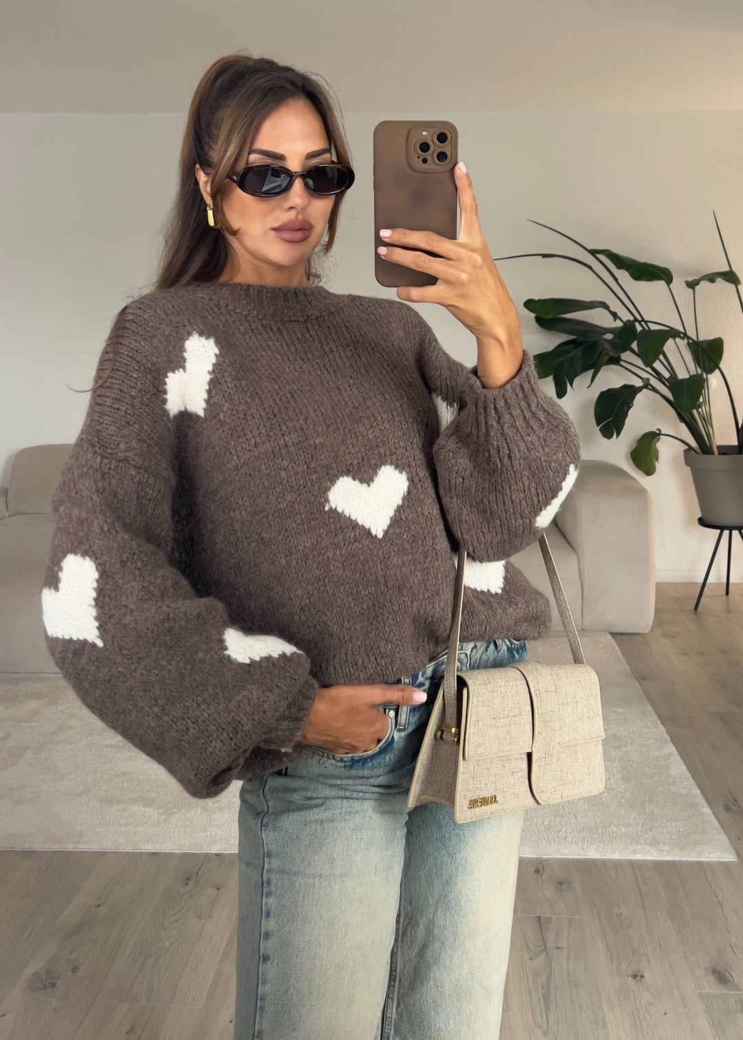 Pull Oversize avec Détails Cœur pour Femme