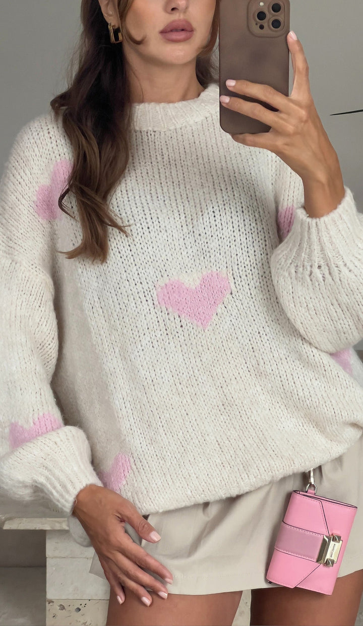 Pull Oversize avec Détails Cœur pour Femme