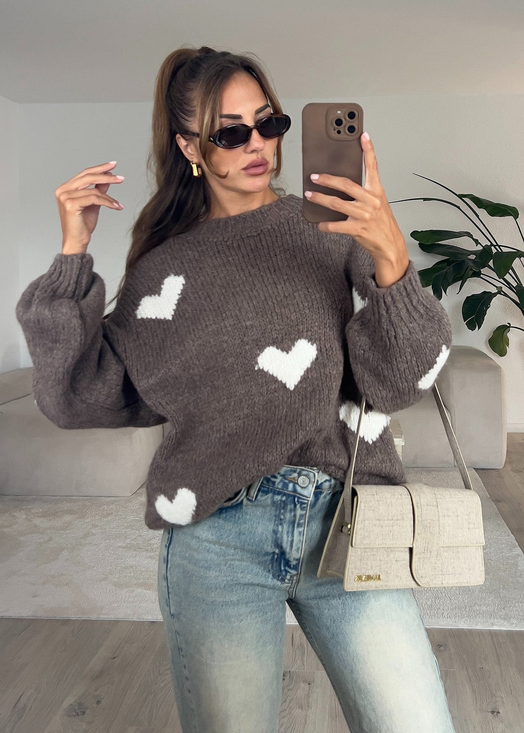 Pull Oversize avec Détails Cœur pour Femme