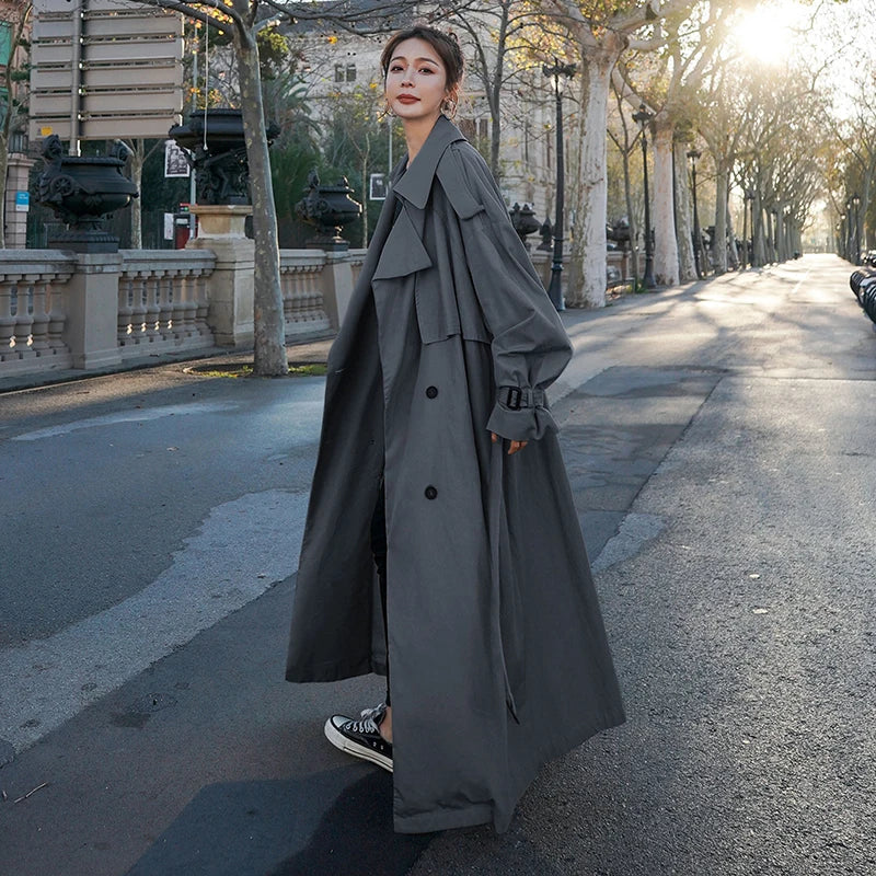 Trench-coat femme long oversize | Double boutonnage et style classique
