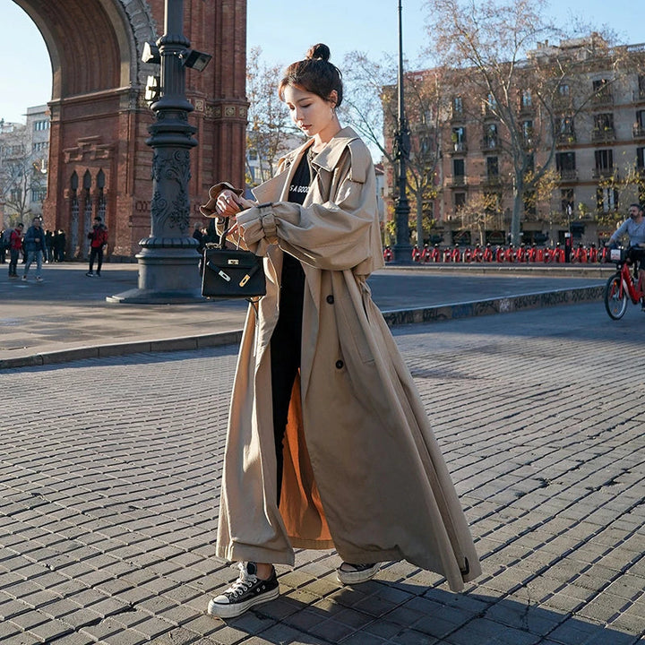 Trench-coat femme long oversize | Double boutonnage et style classique