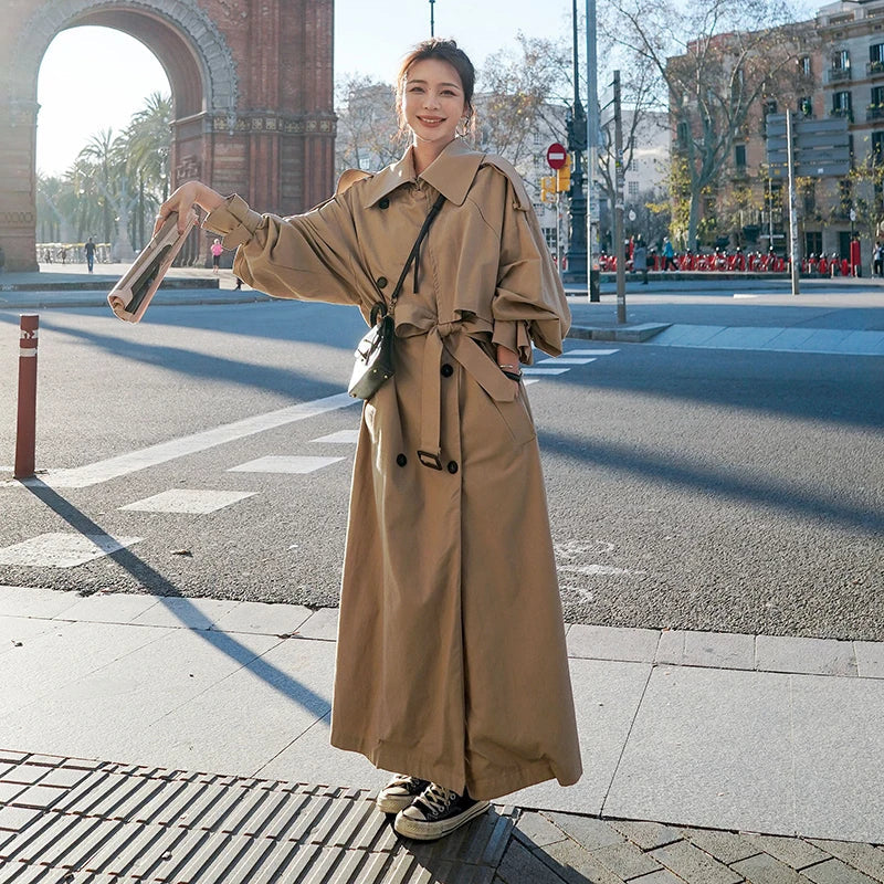 Trench-coat femme long oversize | Double boutonnage et style classique