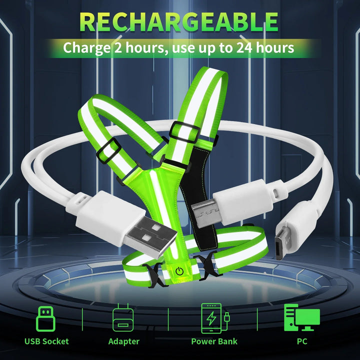 Chaleco LED de carrera unisex – Alta visibilidad, bandas reflectantes, recargable, ajustable