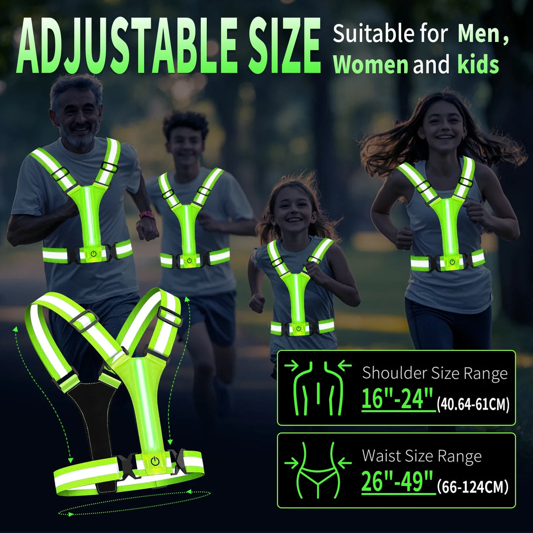 Chaleco LED de carrera unisex – Alta visibilidad, bandas reflectantes, recargable, ajustable
