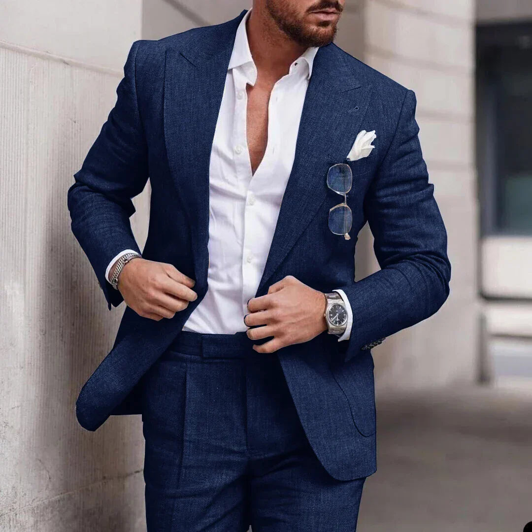 Costume de mariage en lin 2 pièces - simple boutonnage