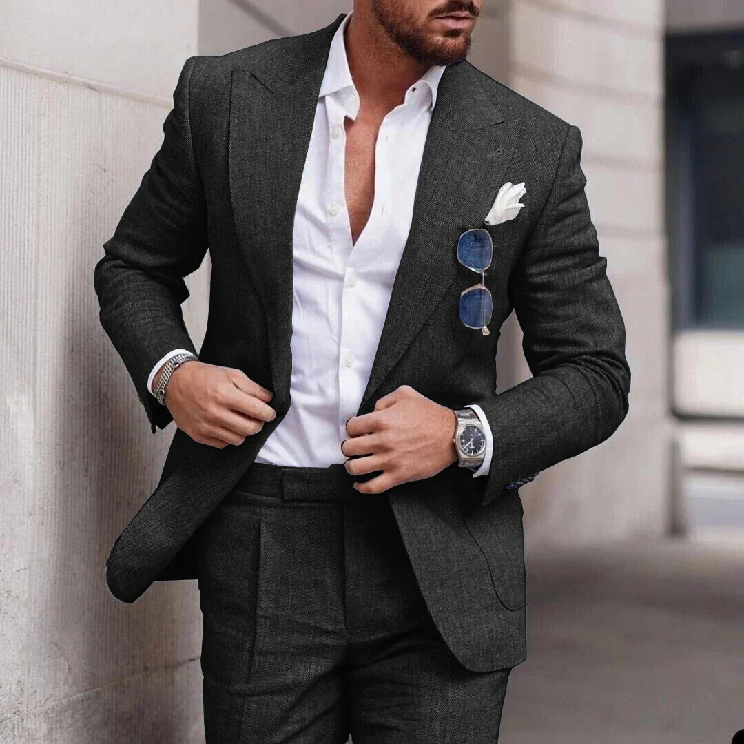Costume de mariage en lin 2 pièces - simple boutonnage