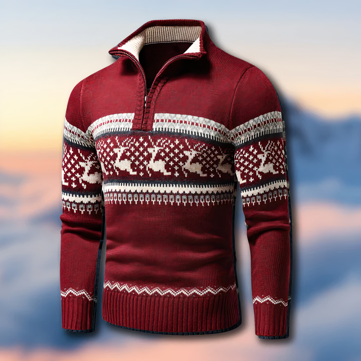 Munro Pull en Maille avec Demi-Zip | Motif Festif, Confortable et Élégant pour un Usage Quotidien