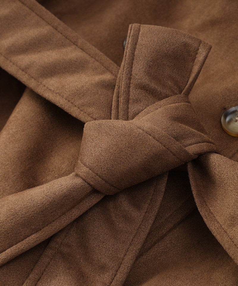 Manteau Trench Femme Simili Cuir Suede | Élégance et Confort avec Ceinture Ajustable