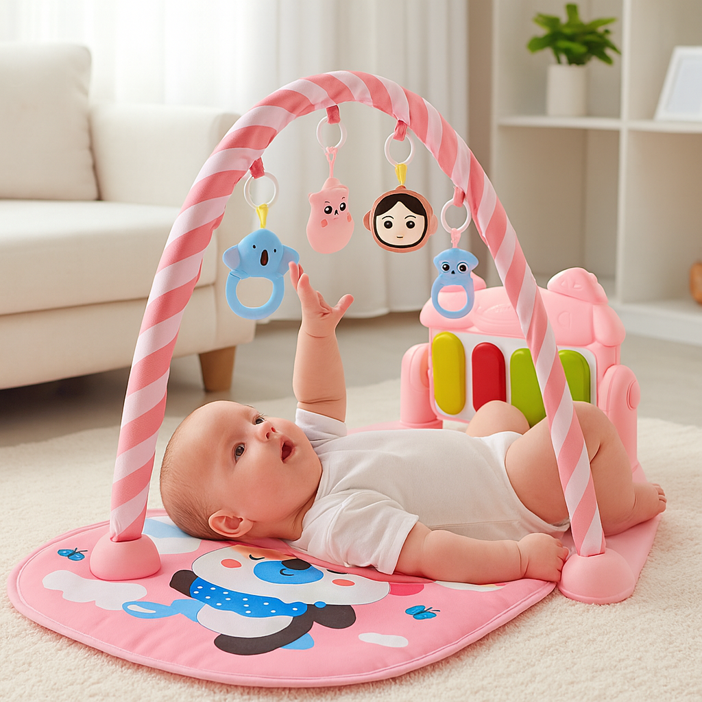Tapete Musical para Bebé 0-3 Anos | Tapete de Atividades Sensorial com Arco e Jogos Suspensos
