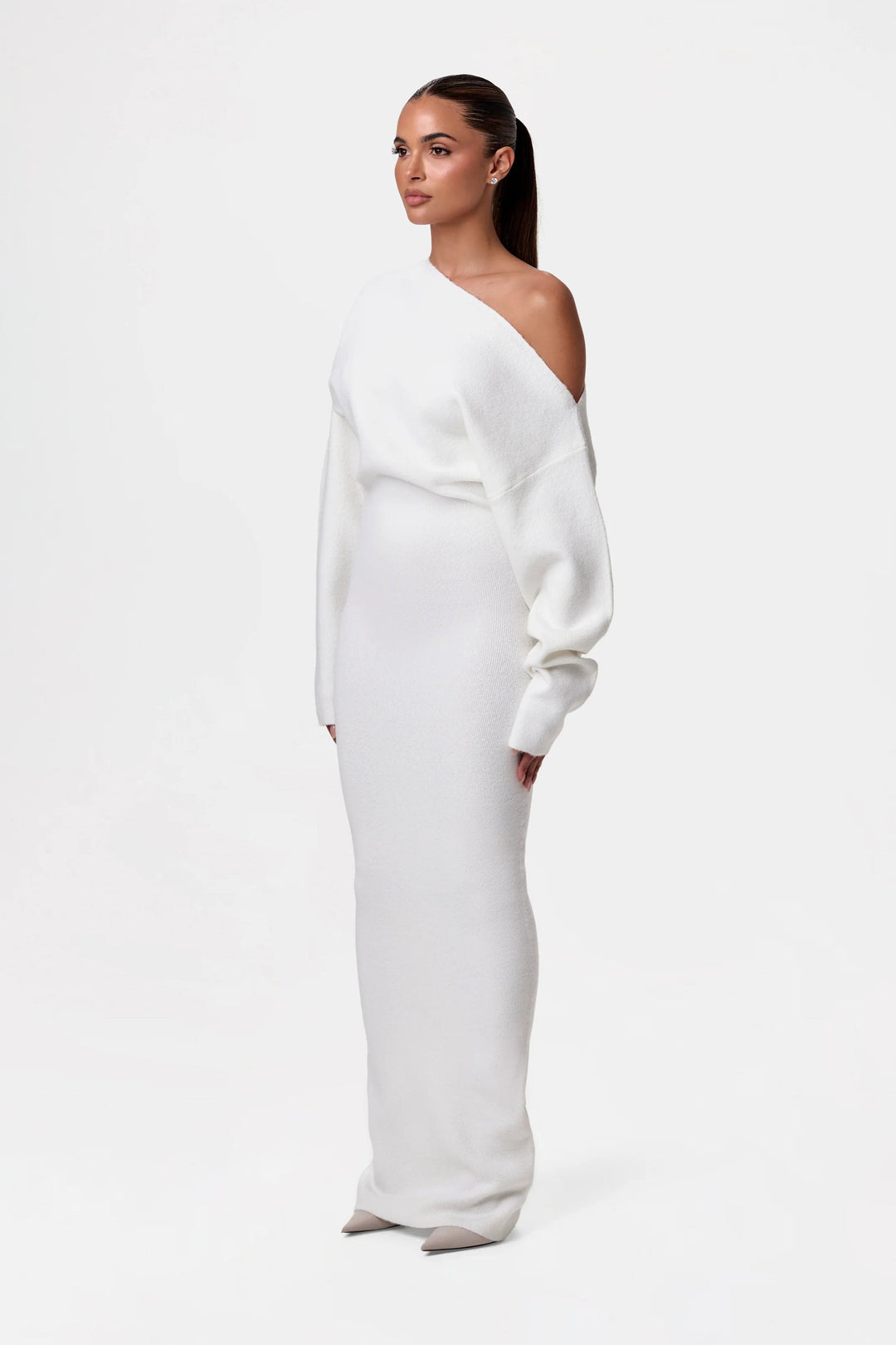 Vestido tipo suéter Luxoria para mujer | Diseño viral de hombros caídos con un toque elegante e informal.