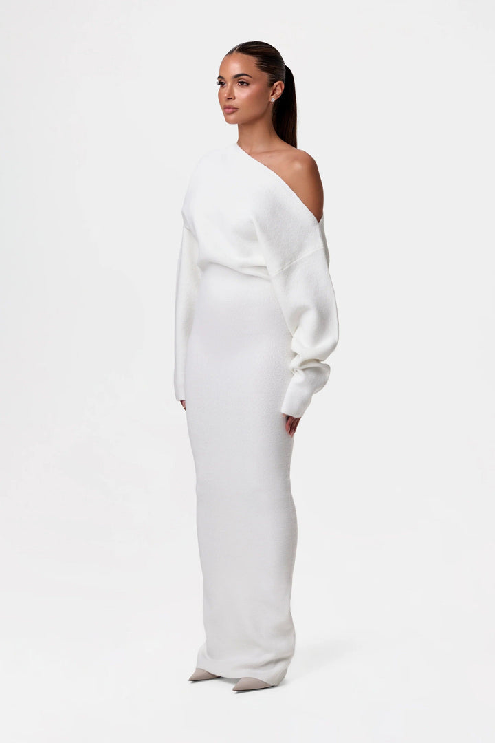 Vestido tipo suéter Luxoria para mujer | Diseño viral de hombros caídos con un toque elegante e informal.
