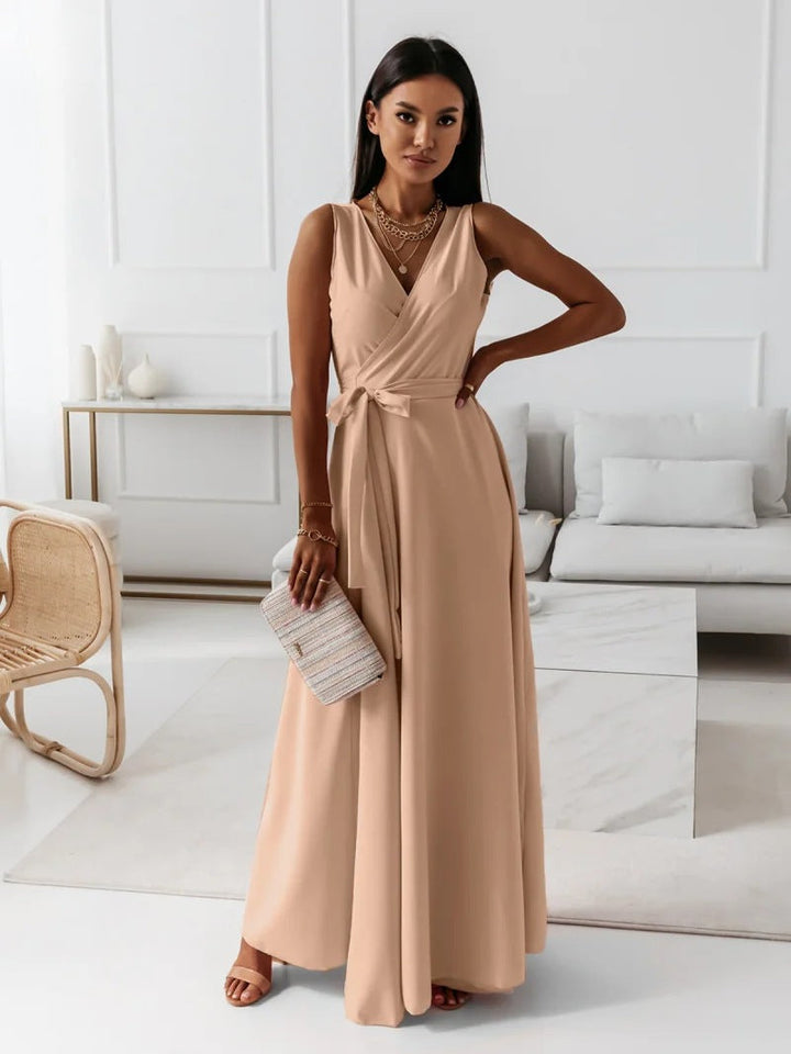 Annabelle | Robe longue unie avec col en V | Élégance intemporelle pour toutes occasions