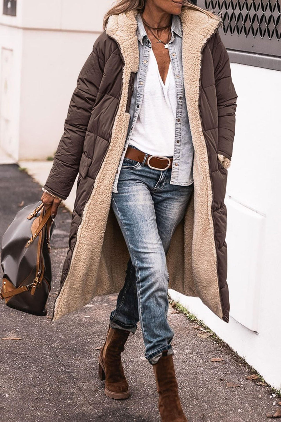 Anna | Cappotto lungo reversibile con fodera in morbido peluche